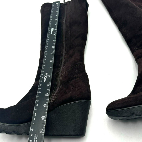 JONES BOOTMAKER | Women's 8 Dark Brown Knee High Zip up Wedge‎ Heel Suede Boots - Picture 12 of 14